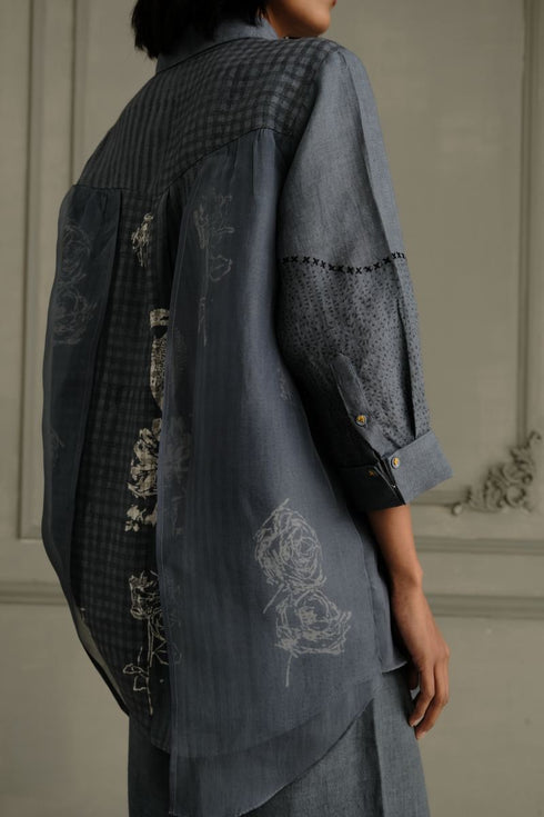 Wabi reverie stone blue shirt with flared pants