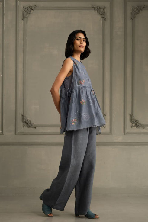 Wabi reverie stone blue top with flared pants