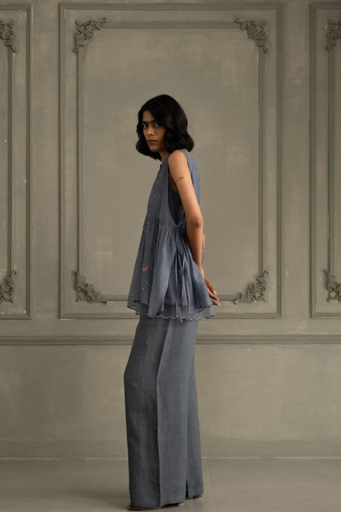 Wabi reverie stone blue top with flared pants