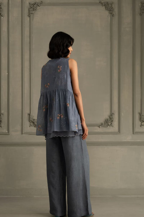 Wabi reverie stone blue top with flared pants
