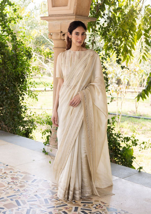 Whispering ivy beige sari