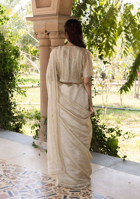 Whispering ivy beige sari