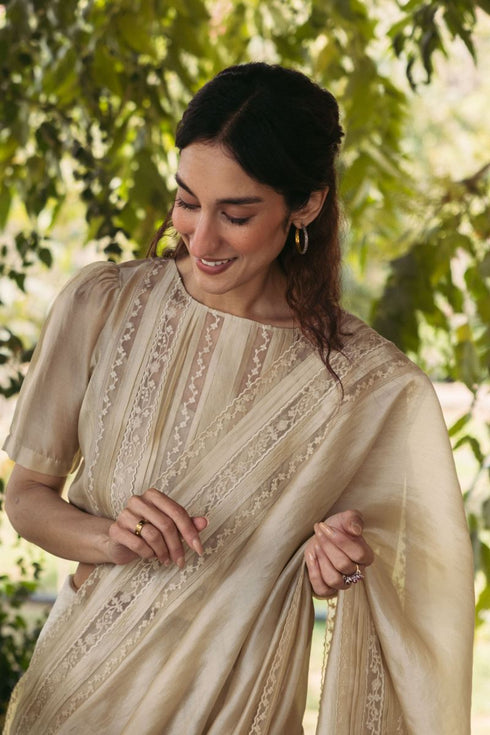 Whispering ivy beige sari