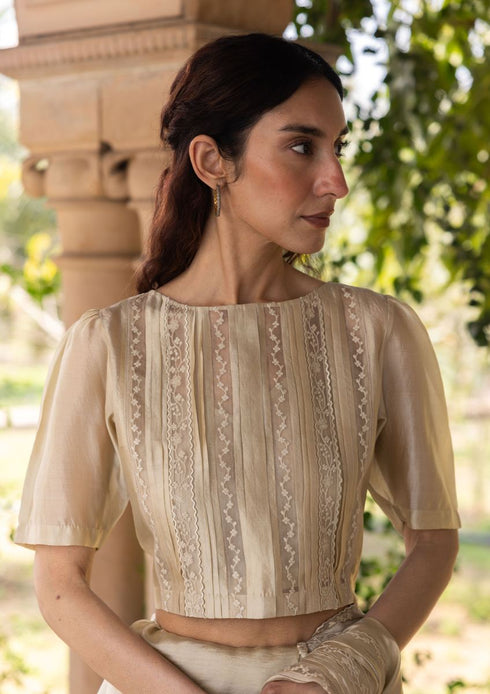 Whispering ivy beige sari