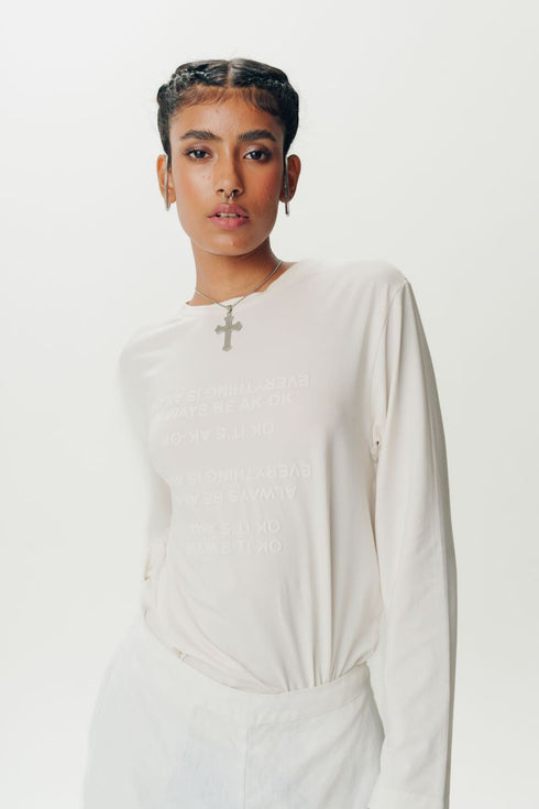 White 3D embossed full sleeve t-shirt