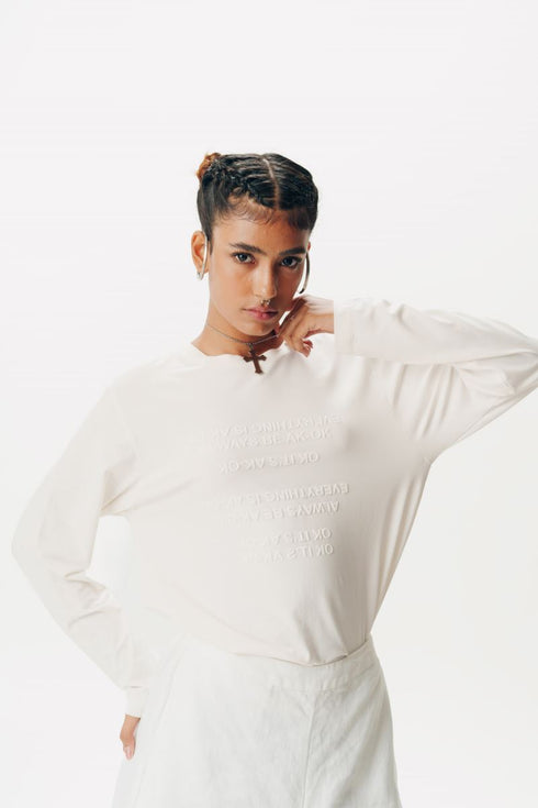 White 3D embossed full sleeve t-shirt