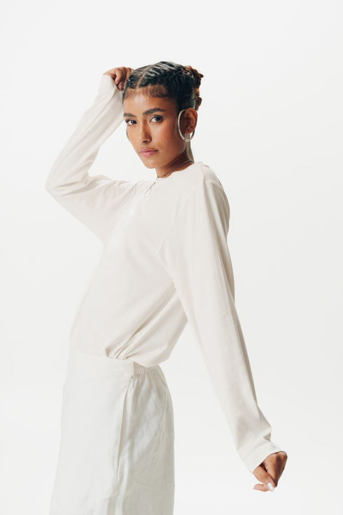 White 3D embossed full sleeve t-shirt