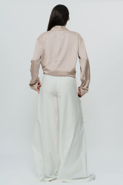 White cotton pants with zari work