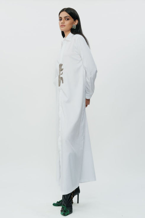 White long shirt dress with hand embroidered highlights