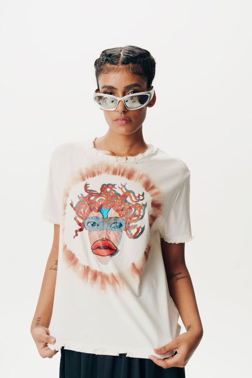 White printed half sleeve tie dye effect t-shirt