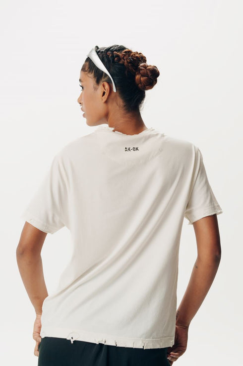 White printed half sleeve tie dye effect t-shirt