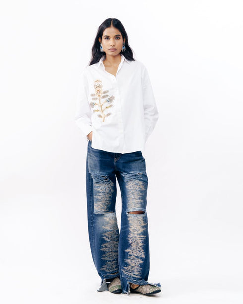 White printed patchwork shirt