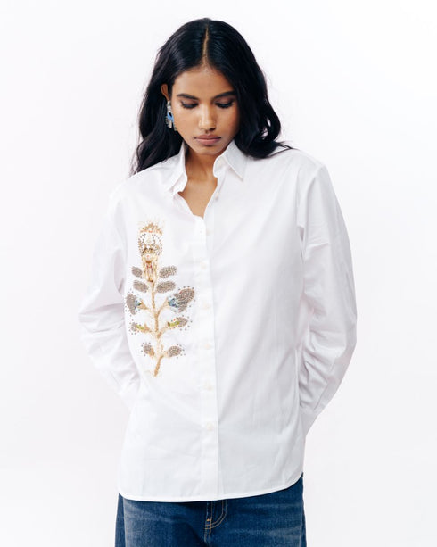 White printed patchwork shirt