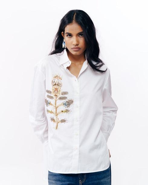 White printed patchwork shirt
