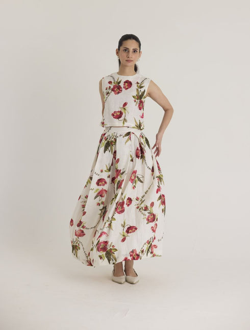 White rosita linen top and skirt set