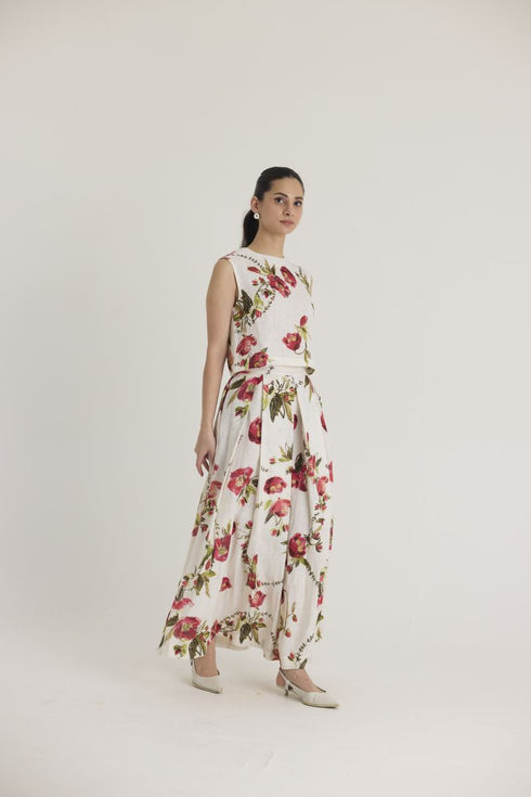 White rosita linen top and skirt set