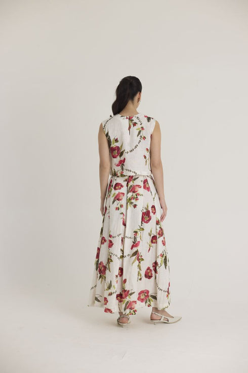 White rosita linen top and skirt set