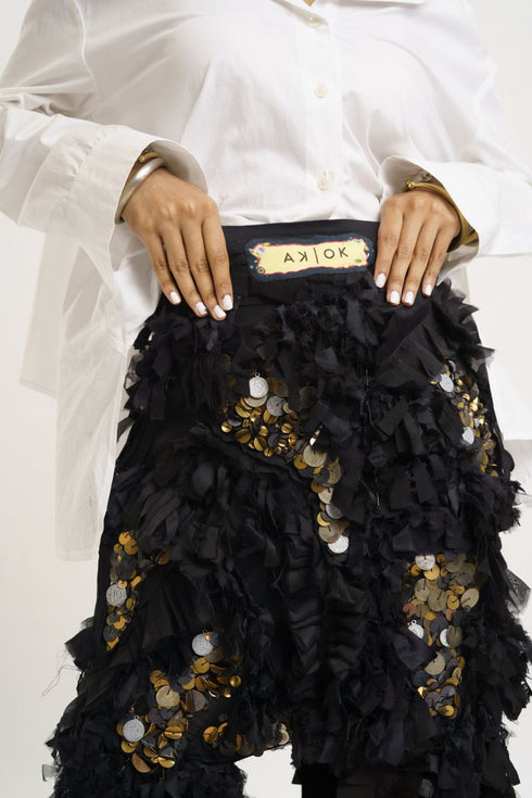 White shirt with black skirt