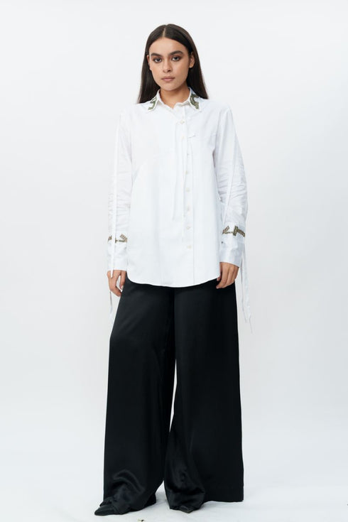 White shirt with hand embroidered cuff & collar