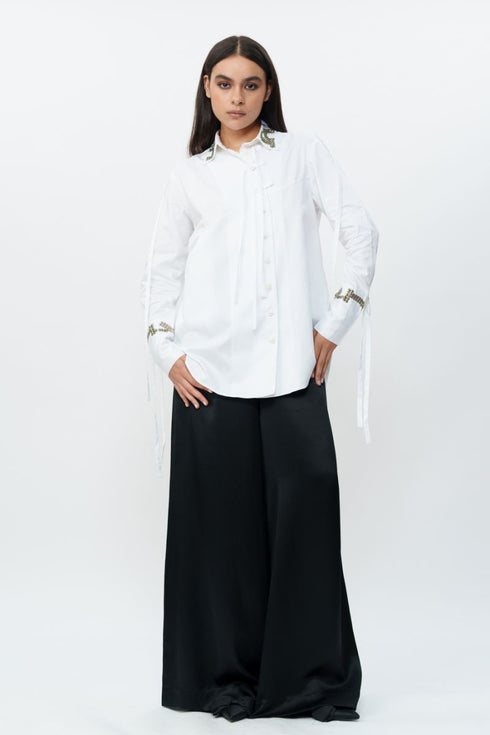 White shirt with hand embroidered cuff & collar
