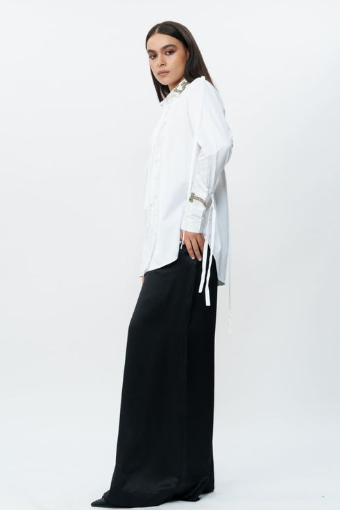 White shirt with hand embroidered cuff & collar