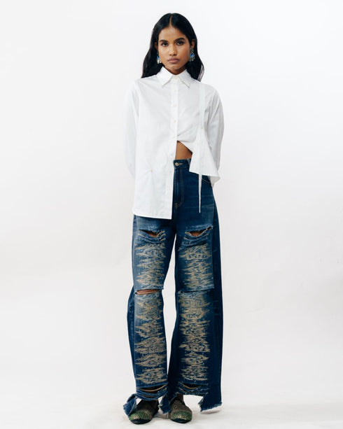White silver beaded shirt