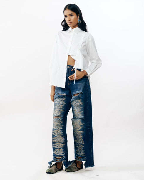 White silver beaded shirt