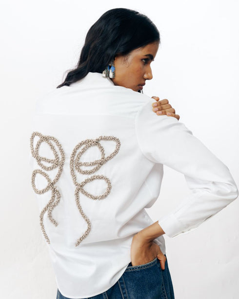 White silver beaded shirt