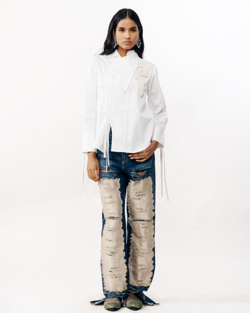 White tiki detail shirt