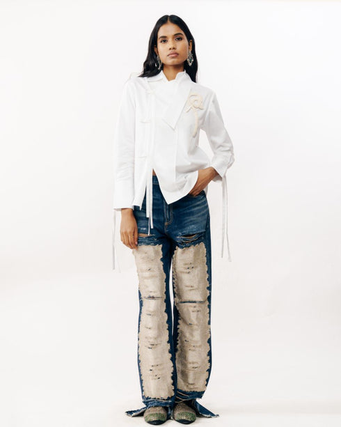 White tiki detail shirt