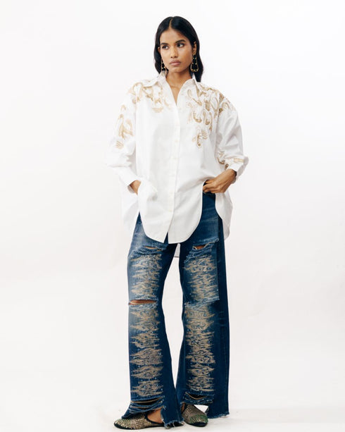 White zari embroidered shirt