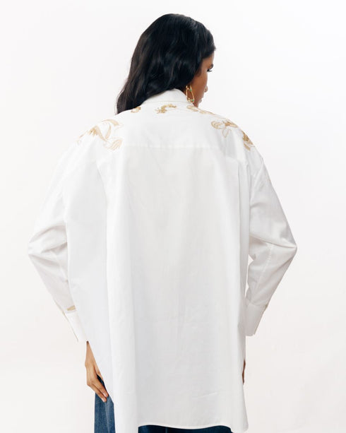 White zari embroidered shirt