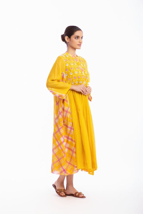 Yellow floral embroidered dress