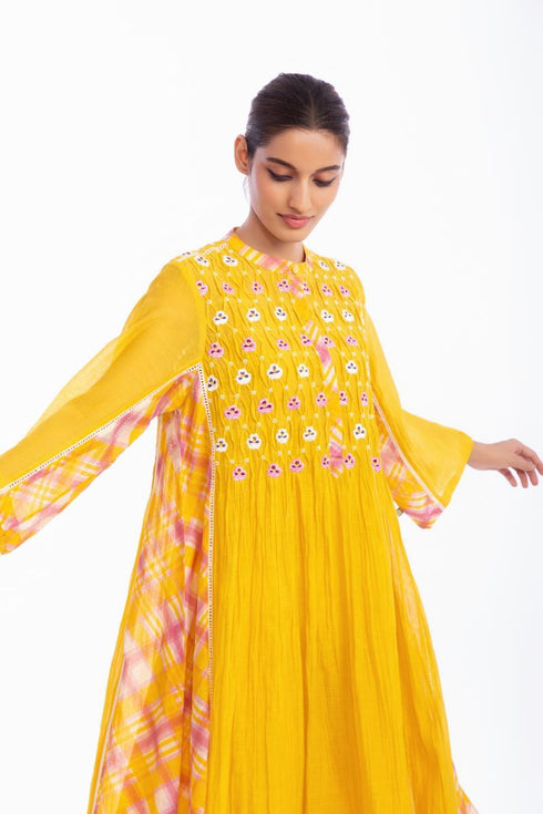 Yellow floral embroidered dress