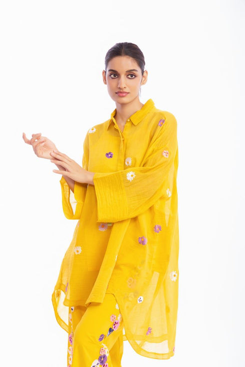 Yellow floral printed shirt