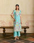 Zahara aqua and ivory applique and cutwork kurta with pants