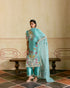Zahara aqua and ivory applique and cutwork kurta with pants