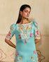 Zahara aqua and ivory applique and cutwork kurta with pants