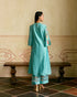 Zahara aqua mosaic floral vines kurta with sheer detail pants