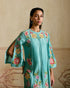 Zahara aqua mosaic floral vines kurta with sheer detail pants