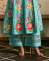 Zahara aqua mosaic floral vines kurta with sheer detail pants