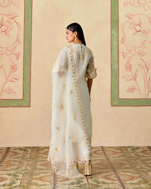 Zahara ivory and gold cutwork kurta with cutwork flared pants