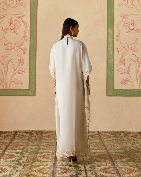 Zahara ivory and gold long kaftan
