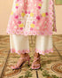 Zahara ivory and pink color block applique kurta with pants