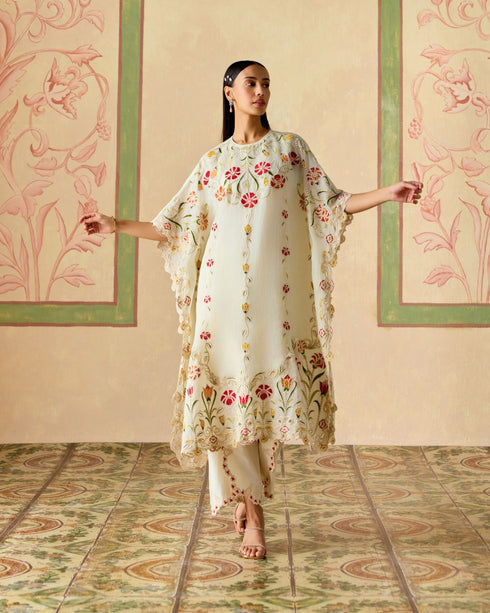 Zahara ivory applique kaftan