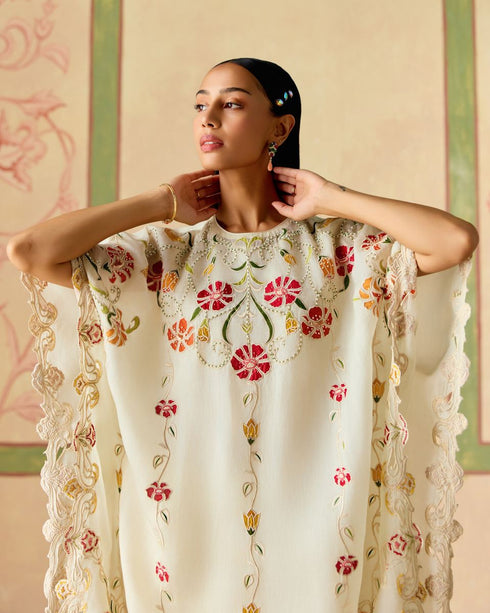 Zahara ivory applique kaftan