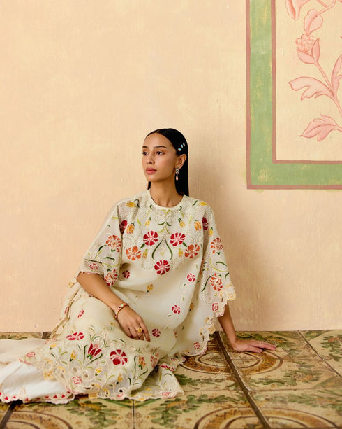 Zahara ivory applique kaftan