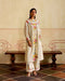 Zahara ivory floral and stripes yoke detail kurta with cutwork pants