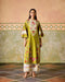 Zahara olive and ivory color block kurta with ivory embroidered pants