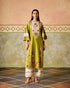 Zahara olive and ivory color block kurta with ivory embroidered pants